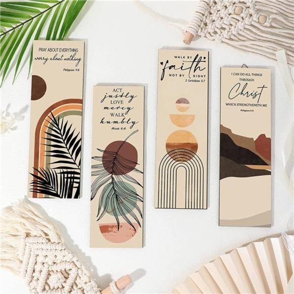 4 Pieces Bible Verses Wall Art Christian Boho Wall Decor Wooden Hanging Sign - Picture 3 of 6